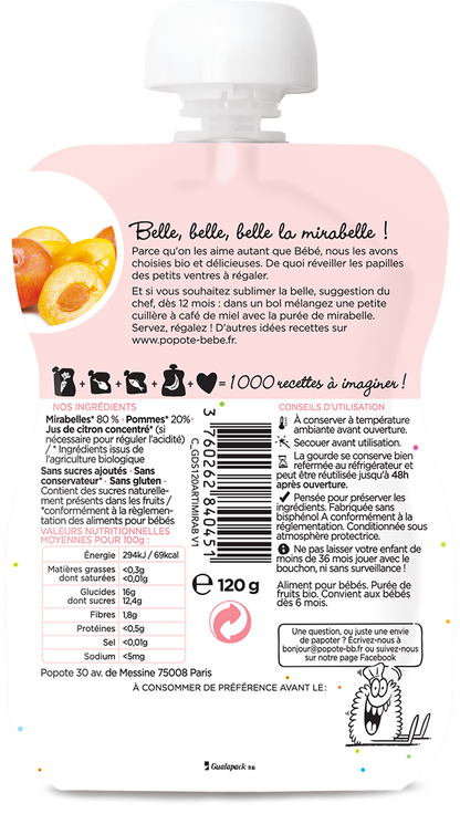 Popote -- Gourde compote mirabelle bio - 120 g